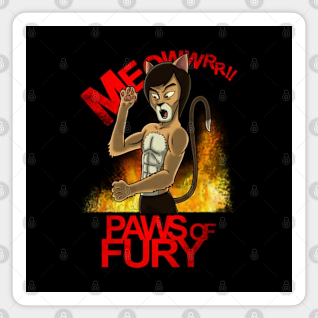 Paws of Fury Bruce Lee Cat Fist Of Fury Martial Arts Parody For Cat Lovers Sticker by BoggsNicolas